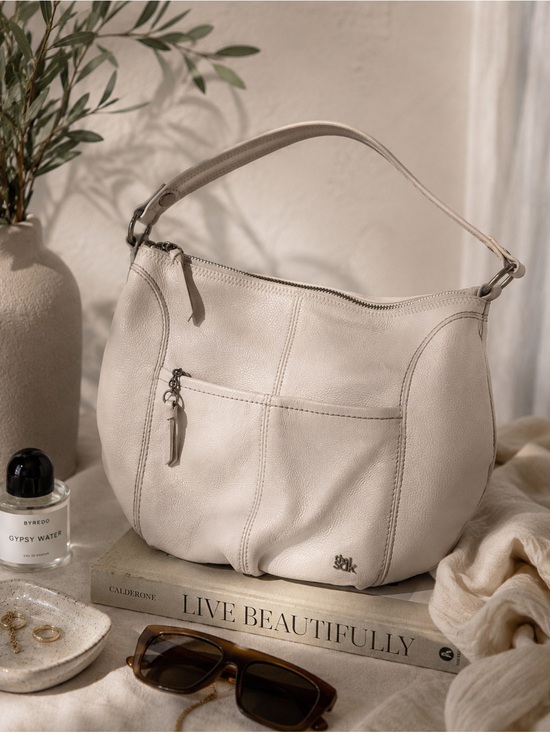Handbags - The Sak Iris Hobo Bag Ivory Pebbled Leather Purse Boho Minimalist Zip Tote